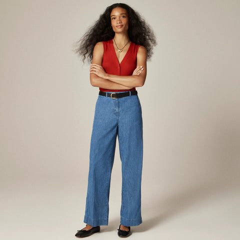 Wide-leg pant in chambray