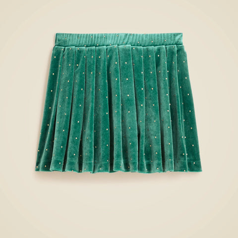 Girls' pleated studded velvet skirt