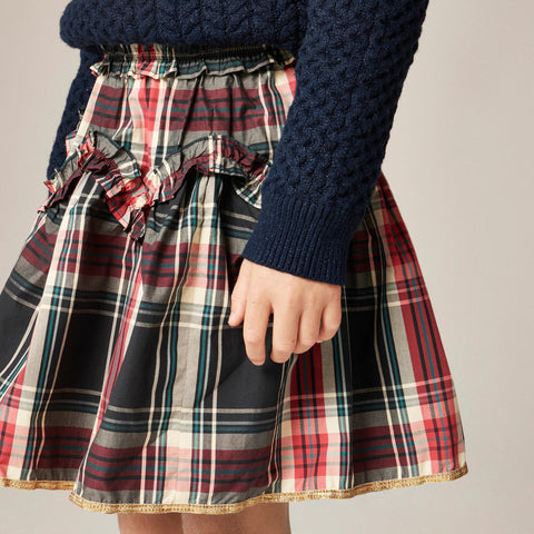 Girls' cotton poplin ruffle skirt in Stewart tartan