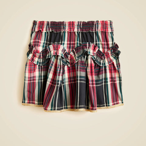 Girls' cotton poplin ruffle skirt in Stewart tartan