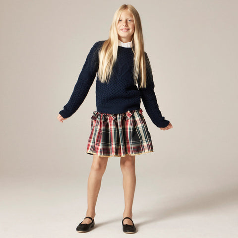 Girls' cotton poplin ruffle skirt in Stewart tartan