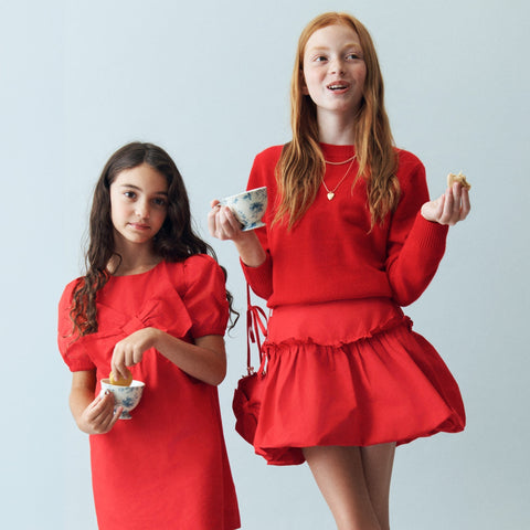 Girls' bow bubble skirt in taffeta