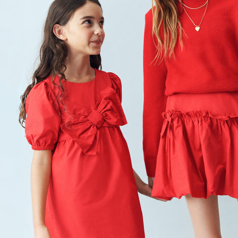 Girls' bow dress in taffeta