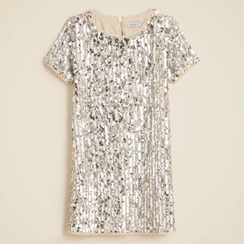 Girls' short-sleeve sequin shift dress