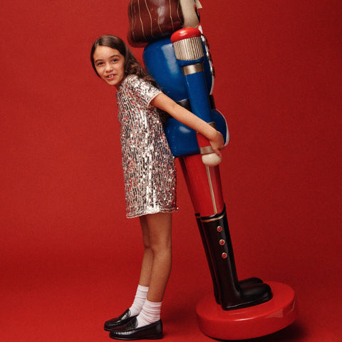 Girls' short-sleeve sequin shift dress