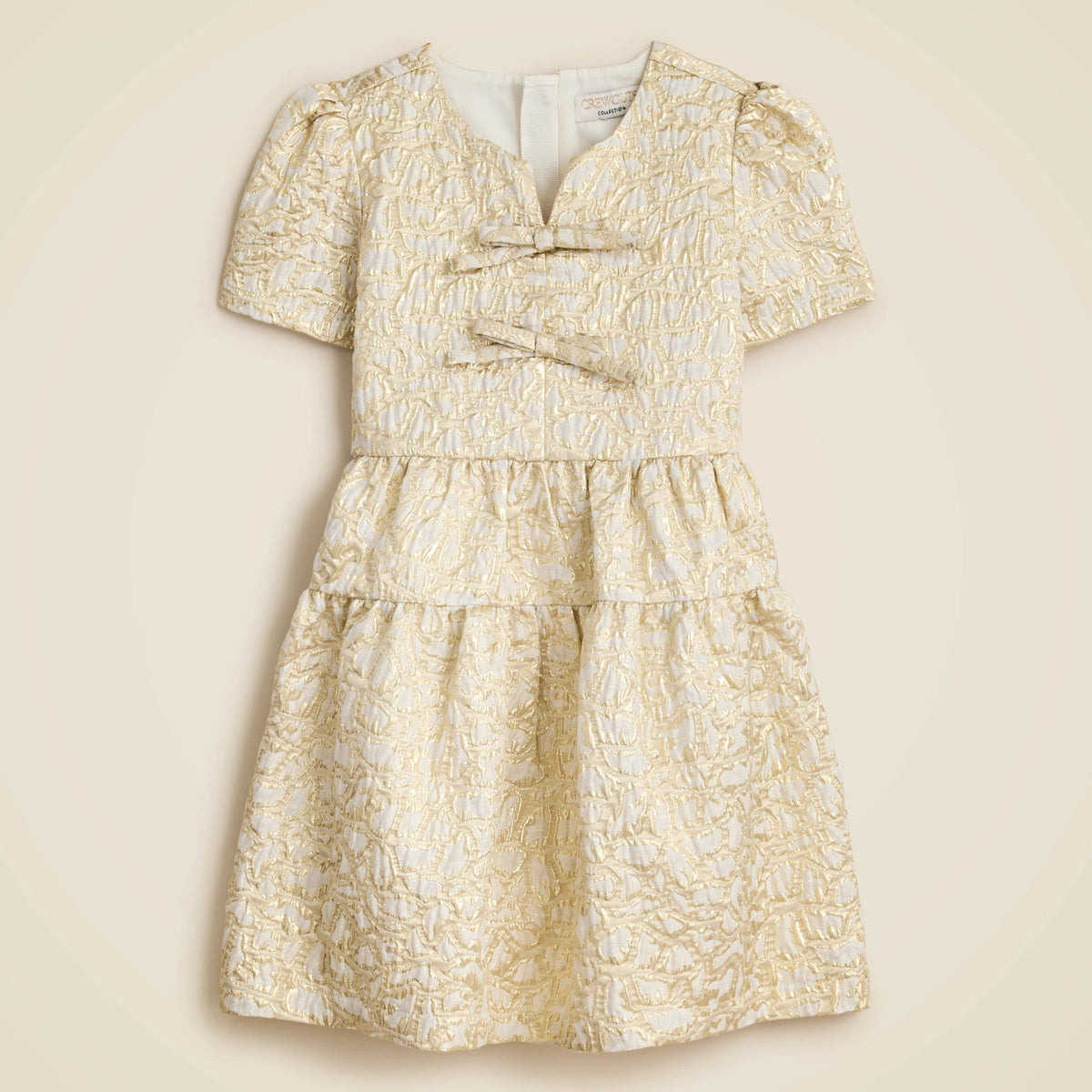Crewcuts Collection puff-sleeve dress in metallic leopard jacquard