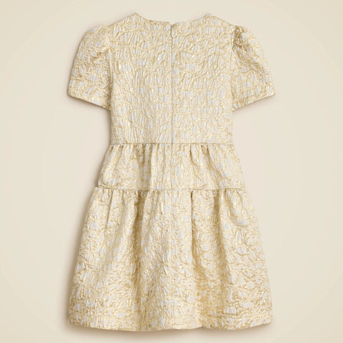 Crewcuts Collection puff-sleeve dress in metallic leopard jacquard