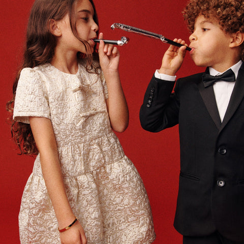 Crewcuts Collection puff-sleeve dress in metallic leopard jacquard