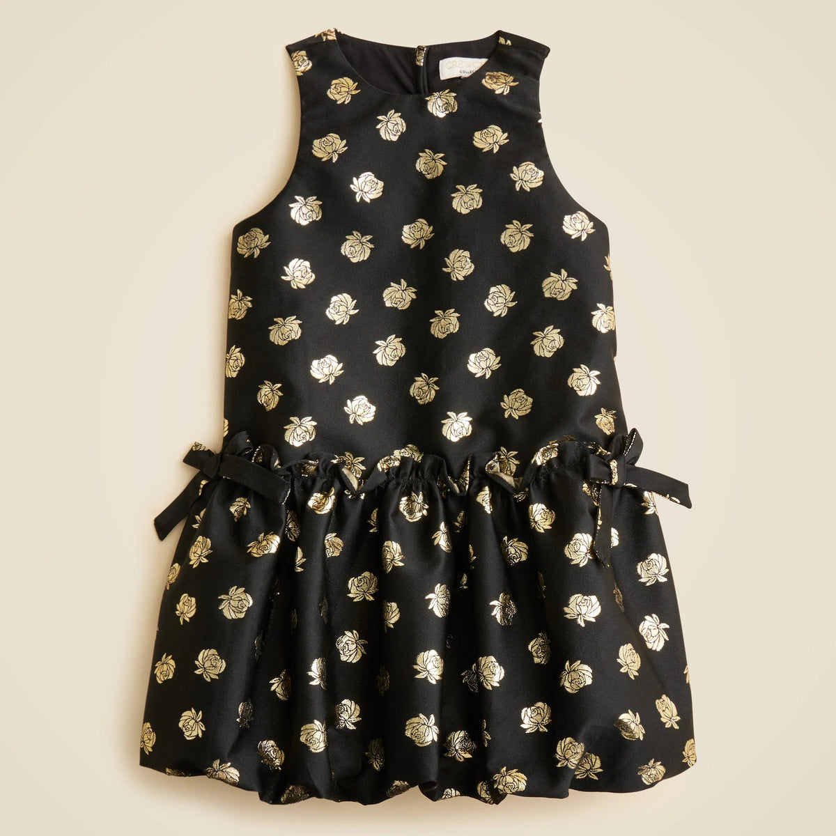 Girls' bubble-skirt dress in metallic rosette jacquard