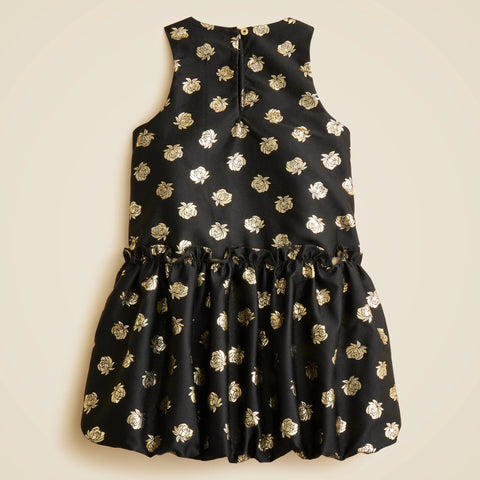 Girls' bubble-skirt dress in metallic rosette jacquard