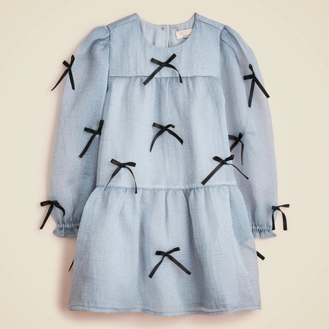 Girls' bow-embellished dress in crinkle organza