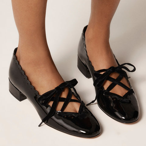 Teagan scalloped lace-up heels in patent leather