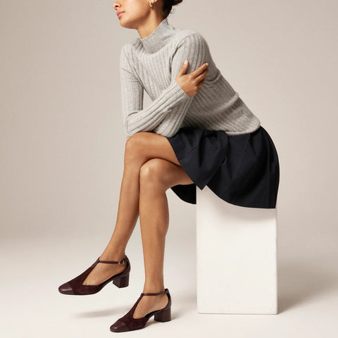 Mollie T-strap cutout heels in suede