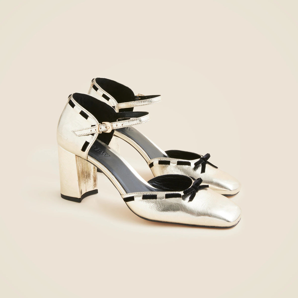 Maisie bow heels in metallic crinkle leather