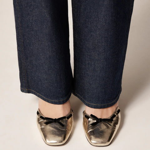 Maisie bow heels in metallic crinkle leather
