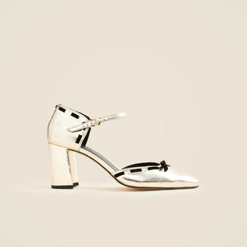 Maisie bow heels in metallic crinkle leather