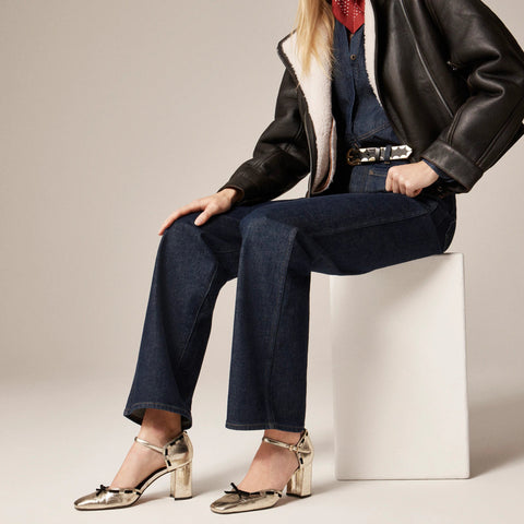 Maisie bow heels in metallic crinkle leather