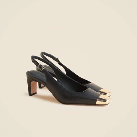 Cap toe slingback pumps in leather