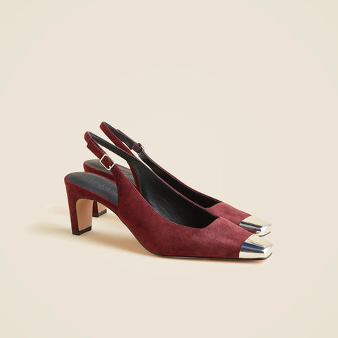 Cap toe slingback pumps in suede