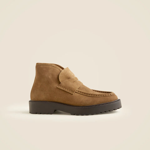 Lug-sole loafer boots in suede