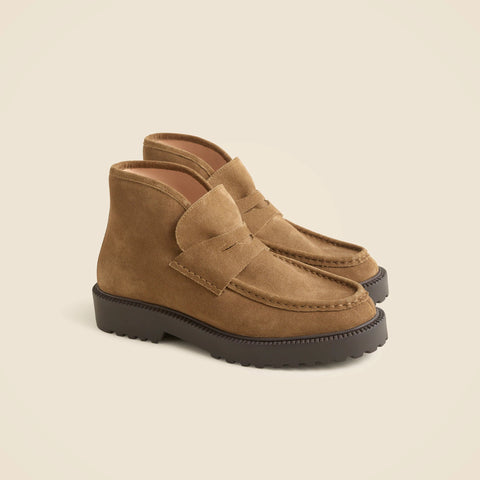 Lug-sole loafer boots in suede