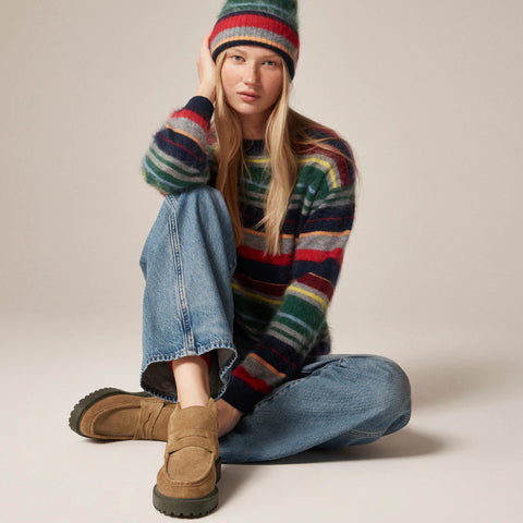 Lug-sole loafer boots in suede