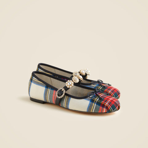 Logan embellished Mary Jane ballet flats in tartan
