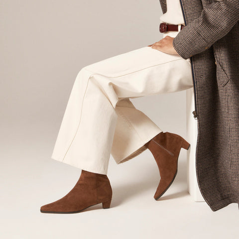 Remi square-toe ankle boots in stretch suede