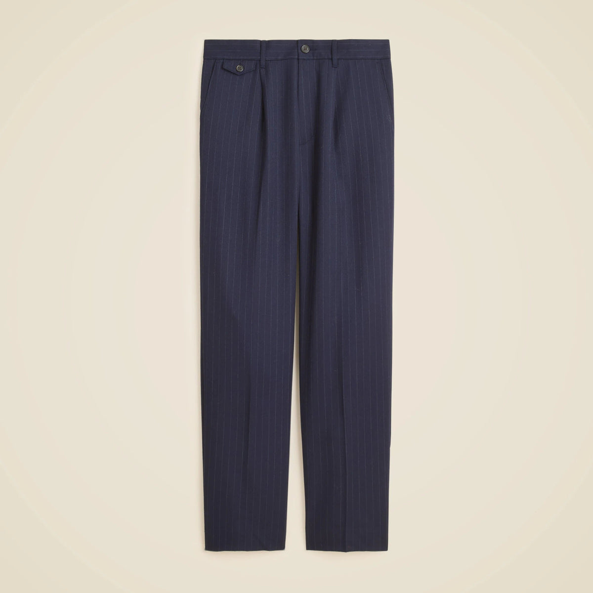 Classic pleated creased wool trouser in pinstripe