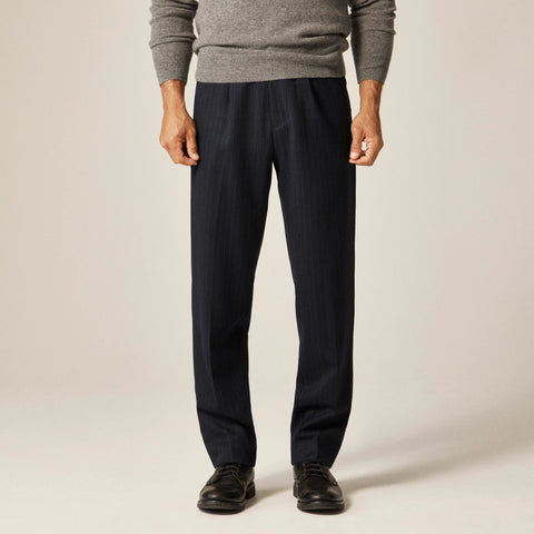 Classic pleated creased wool trouser in pinstripe