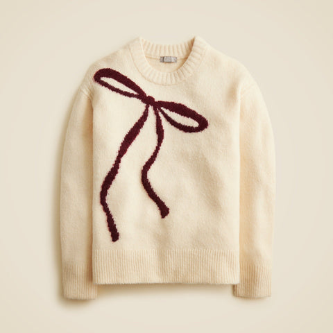 Relaxed crewneck pullover in bow print