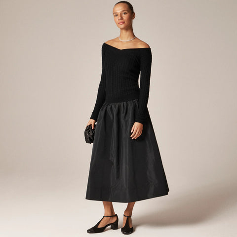 Cable-knit wide V-neck sweater in merino wool