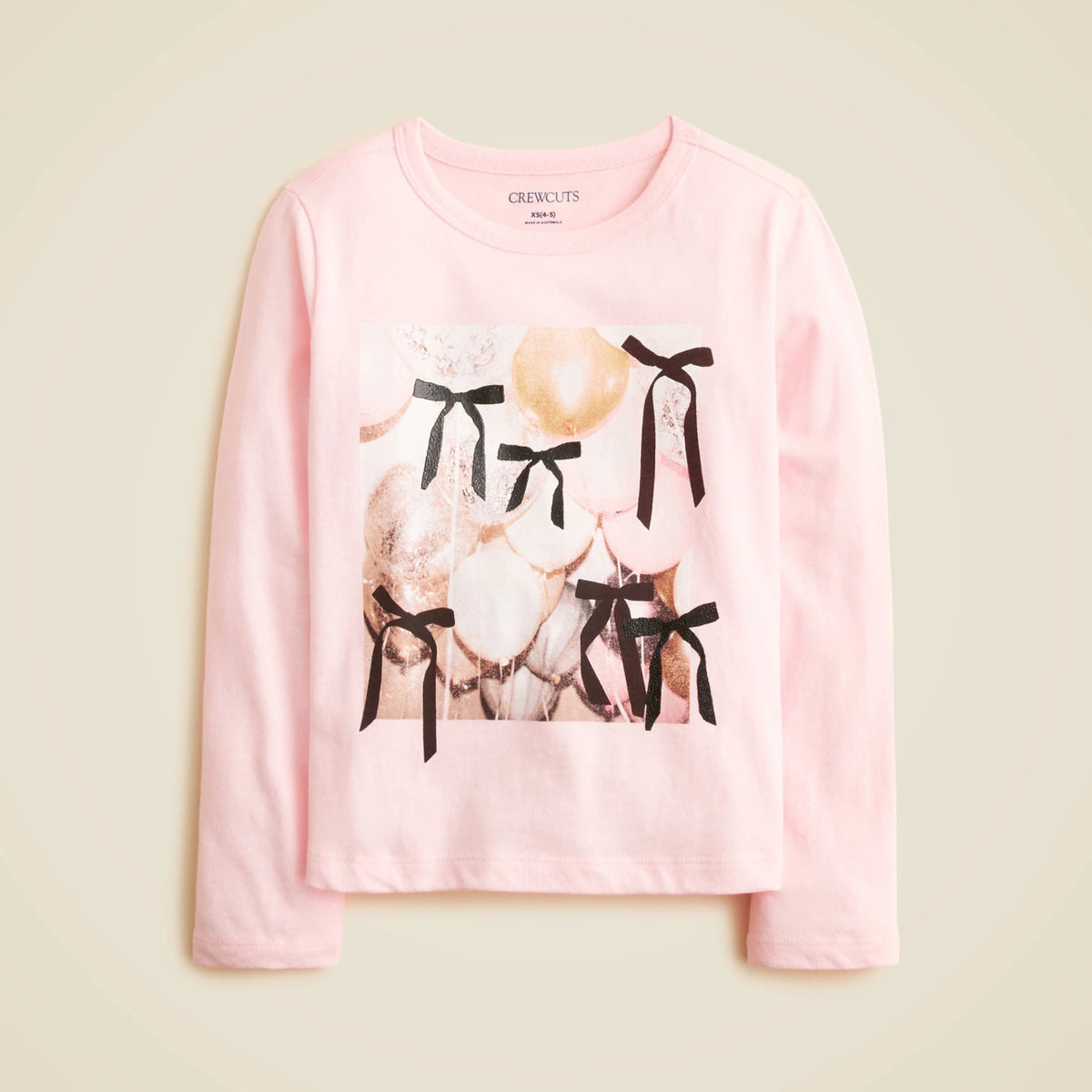 Girls' long-sleeve balloon and bows graphic T-shirt