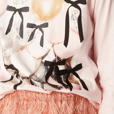 Girls' long-sleeve balloon and bows graphic T-shirt