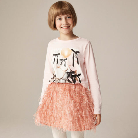 Girls' long-sleeve balloon and bows graphic T-shirt