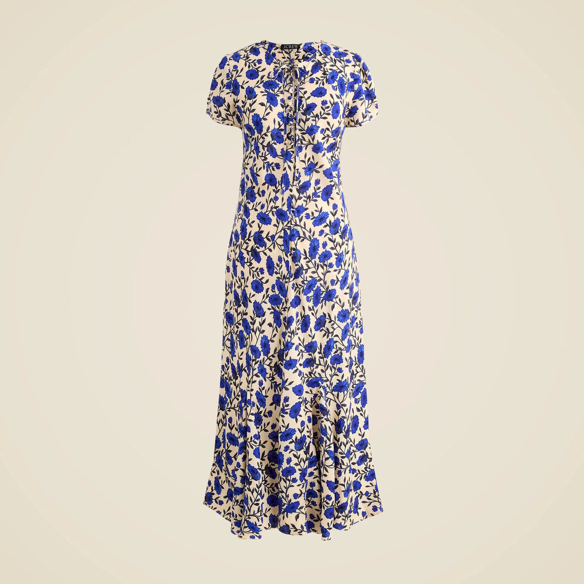 Short-sleeve slip dress in indigo daisy print