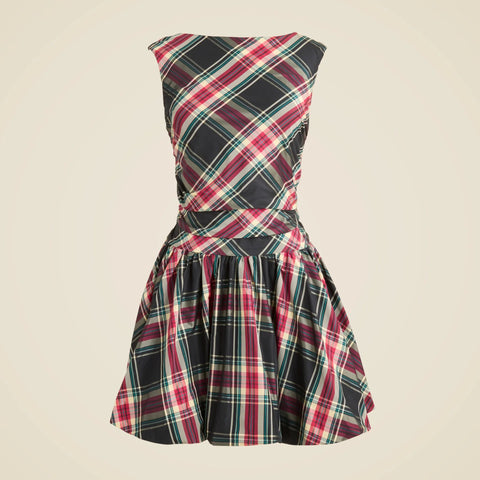 Ruched bubble-hem dress in Stewart tartan taffeta