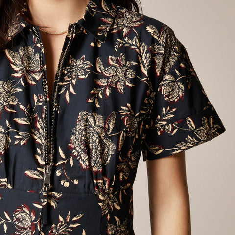 Zip-up shirt-dress in floral cotton poplin