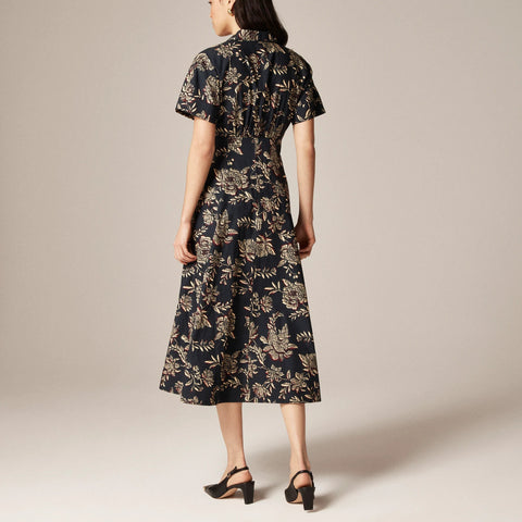 Zip-up shirt-dress in floral cotton poplin