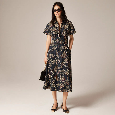 Zip-up shirt-dress in floral cotton poplin