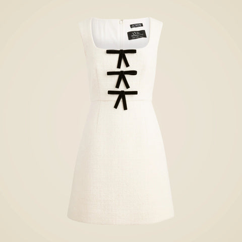 Sophia dress with velvet bows in tweed