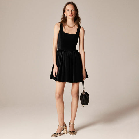 Fit-and-flare mini dress in velvet