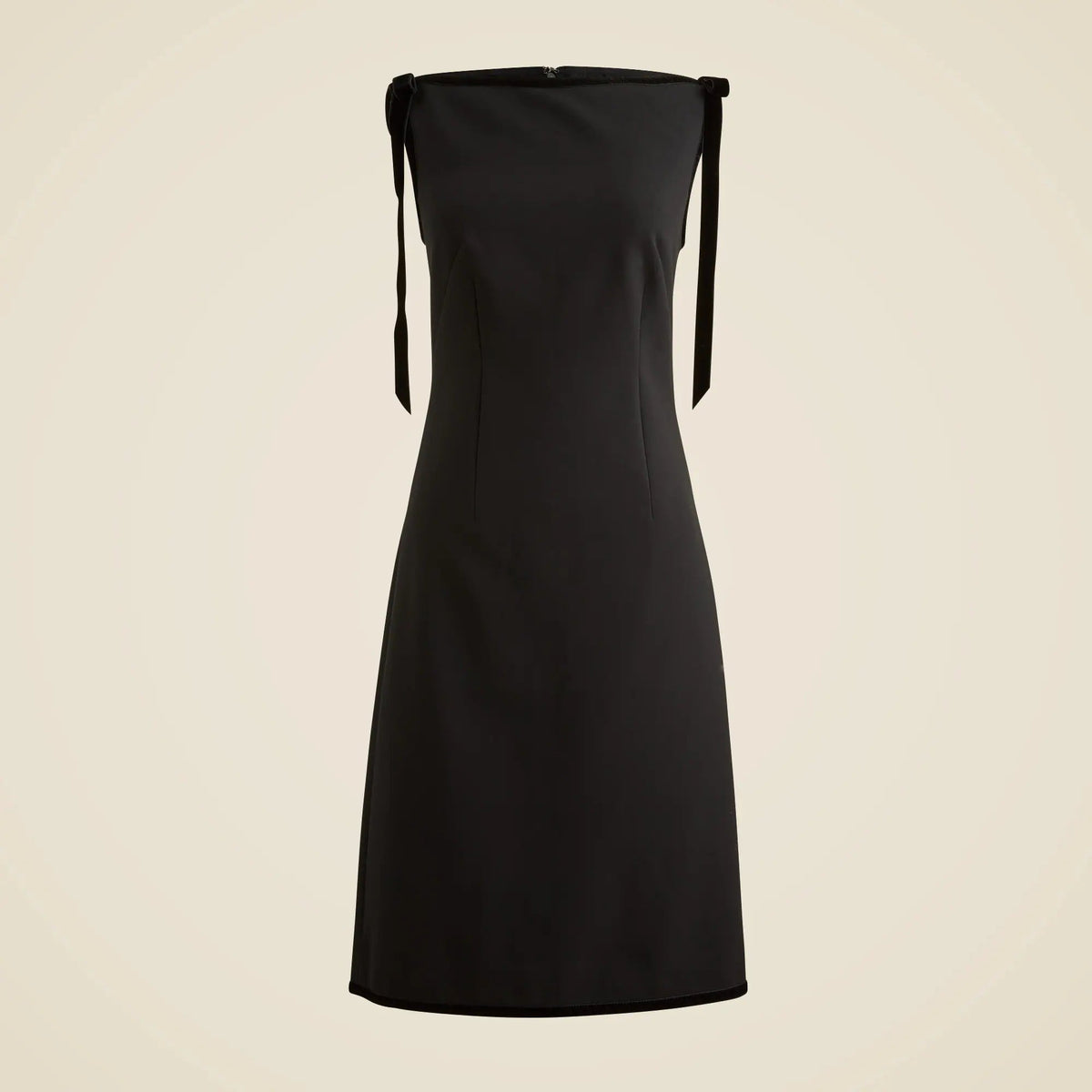 Seamed sheath dress with velvet bows in four-season stretch
