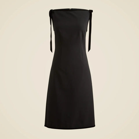Seamed sheath dress with velvet bows in four-season stretch