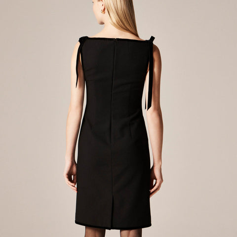 Seamed sheath dress with velvet bows in four-season stretch