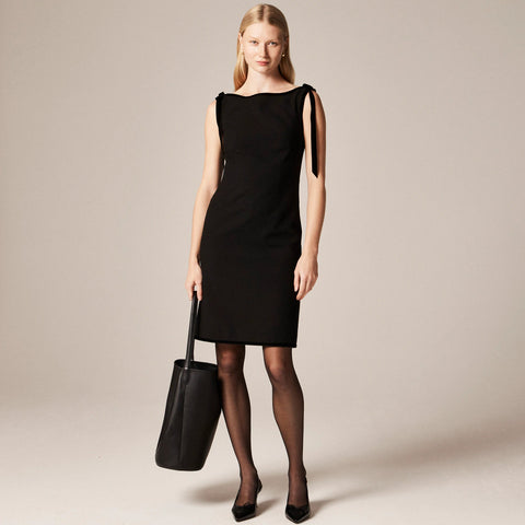 Seamed sheath dress with velvet bows in four-season stretch