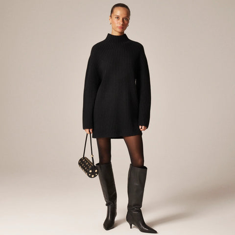 Ribbed turtleneck mini sweater-dress in vintage wool