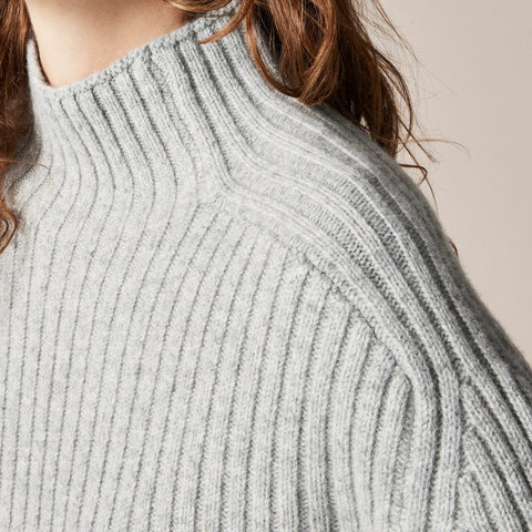 Ribbed turtleneck mini sweater-dress in vintage wool