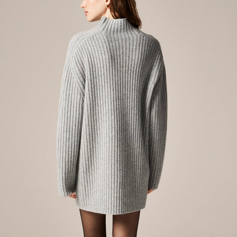 Ribbed turtleneck mini sweater-dress in vintage wool