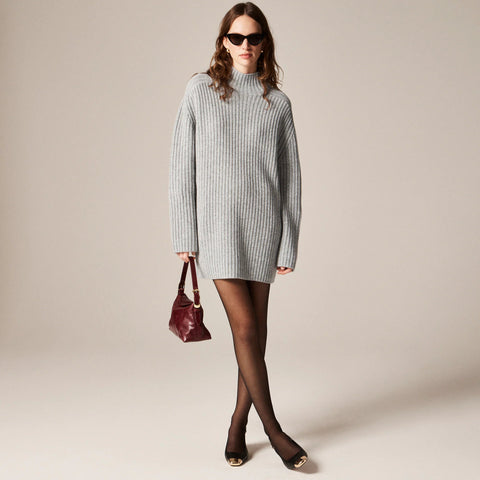 Ribbed turtleneck mini sweater-dress in vintage wool